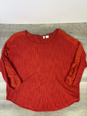 MOTH Anthropologie Burnt Orange Knit Top Sheer Sleeve Detail Size Large
